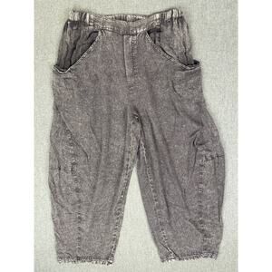 Free People High Road Barrel Pants Womens L Gray Black Linen Blend Harem Baggy